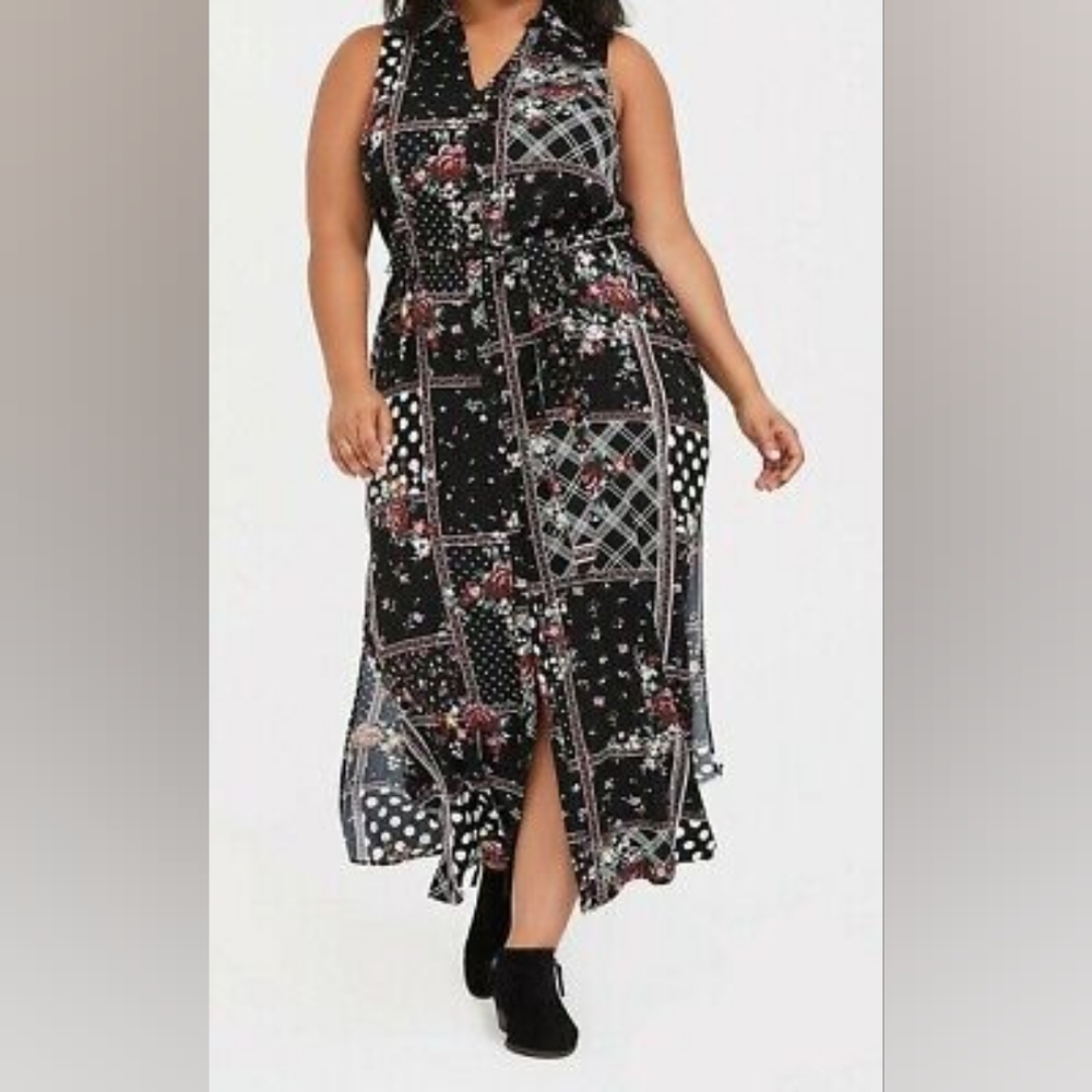 Black and Red Asymmetrical Wrap Maxi Dress
